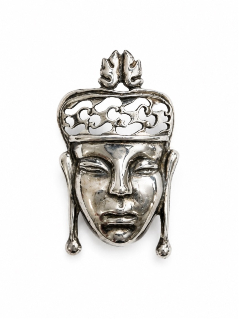 Vintage Sterling Silver Crowned Buddha Brooch